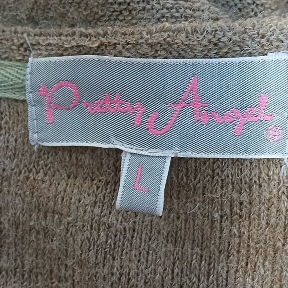 PRETTY ANGEL SWEATER DRESS, LACY, ASYMETRICAL DETAILS, TAN,BOHO, SIZE LARGE - Picture 2 of 5